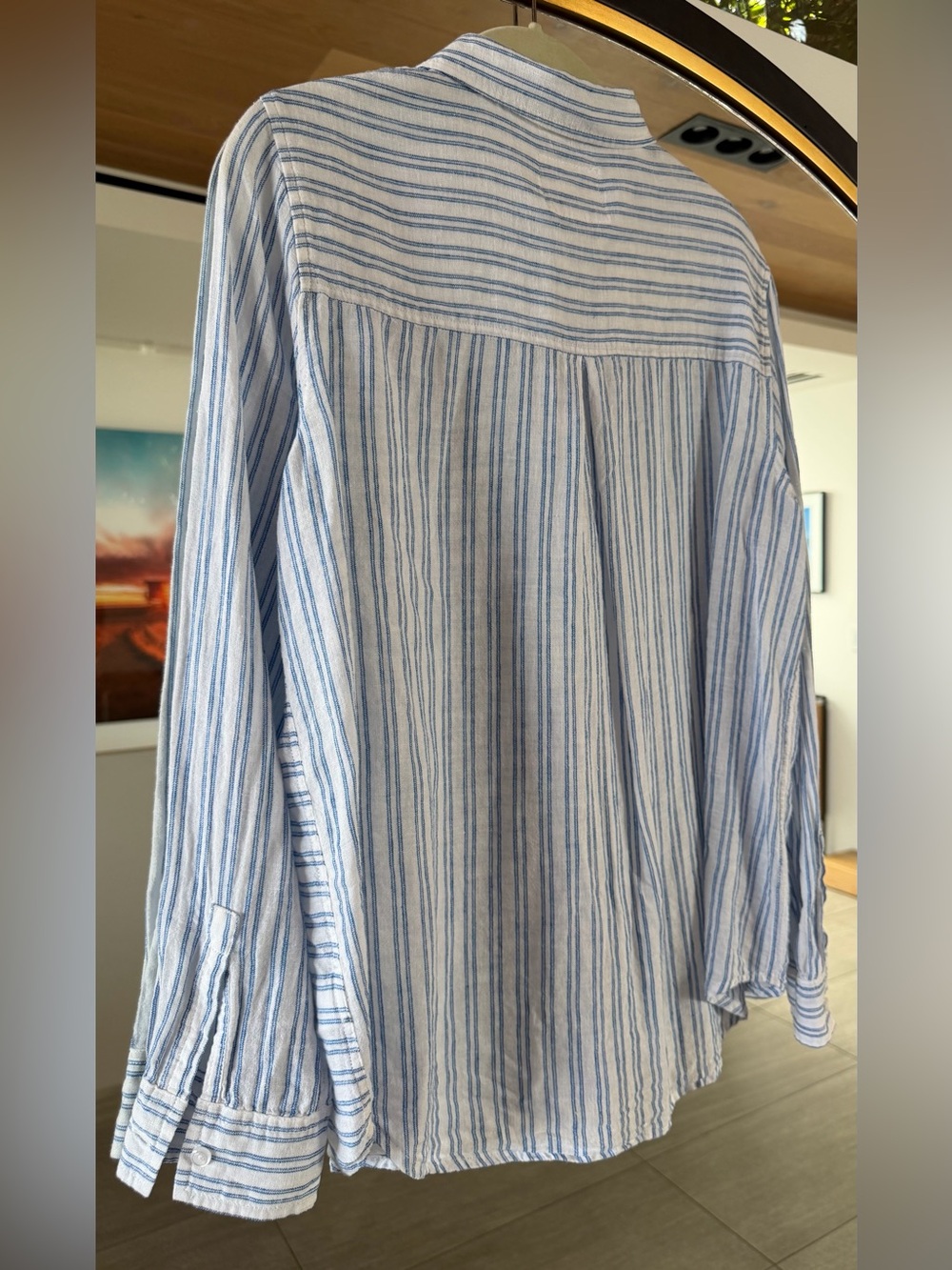 Rails Bonnie Linen Blend Olympic Stripe Blue & White Button-Down Shirt Size M - Picture 3 of 10